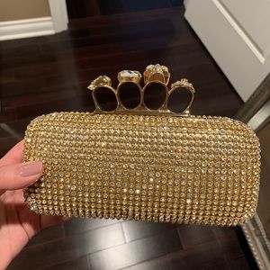 Gold rhinestone knuckle ring clutch crossbody